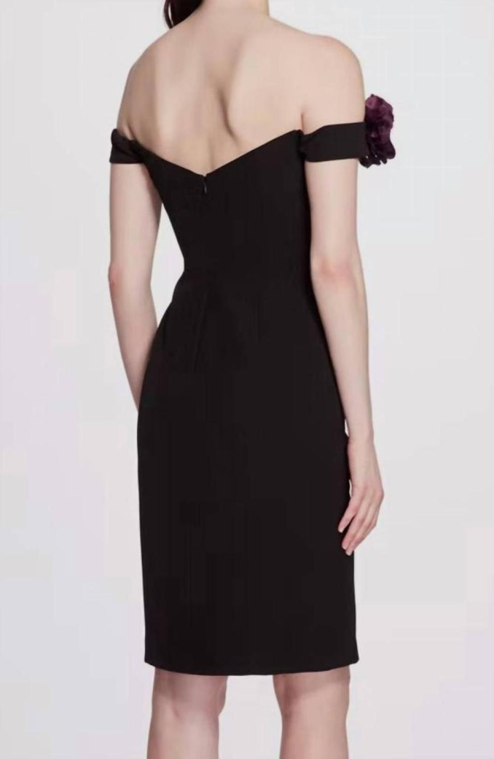 Off Shoulder Draped Cocktail Dress In Black