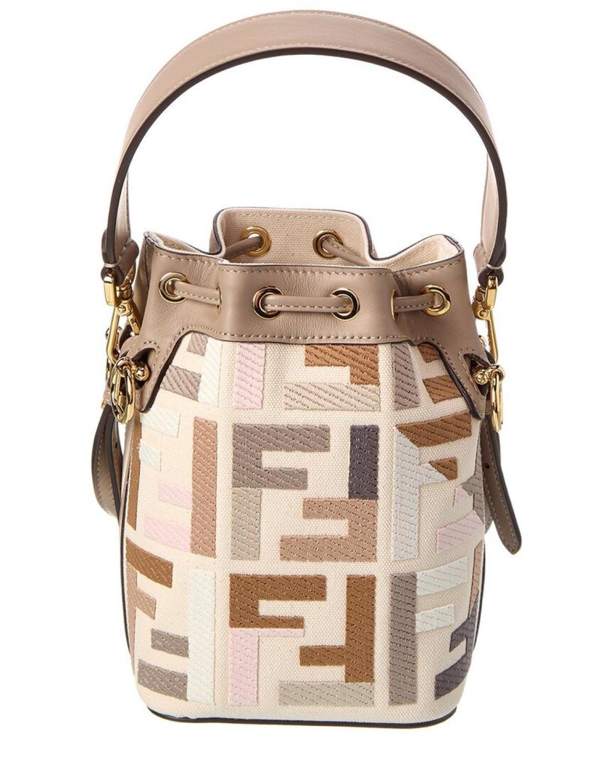 FENDI Mon Tresor Mini FF Canvas & Leather Bucket Bag