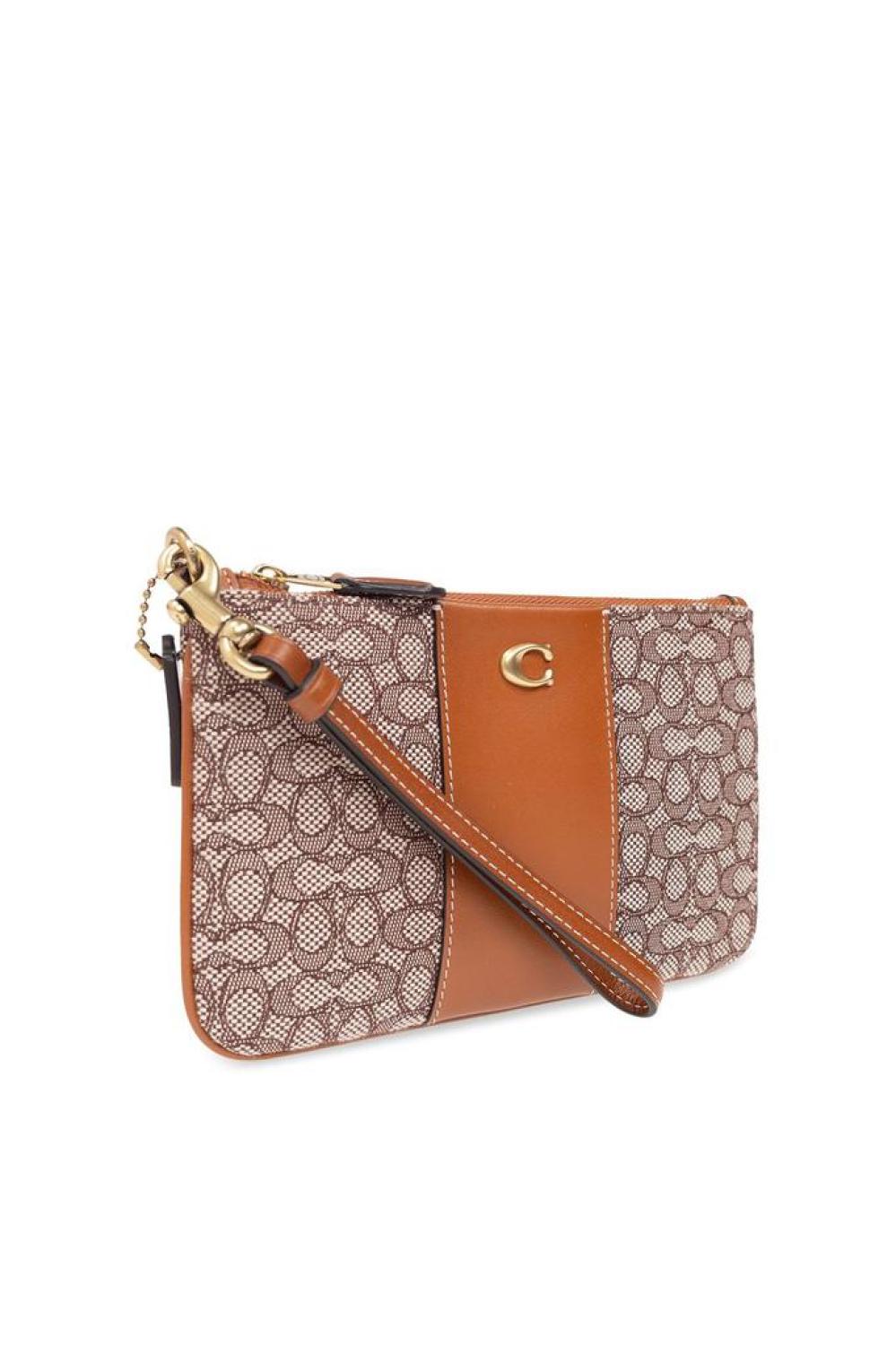 Coach Logo Plaque Monogrammed Small Wristlet Wallet