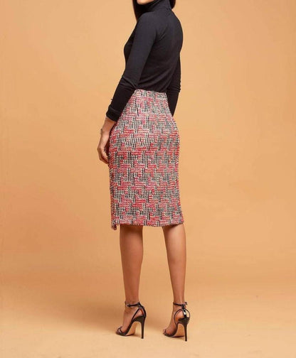 Tweed Pencil Skirt In Red