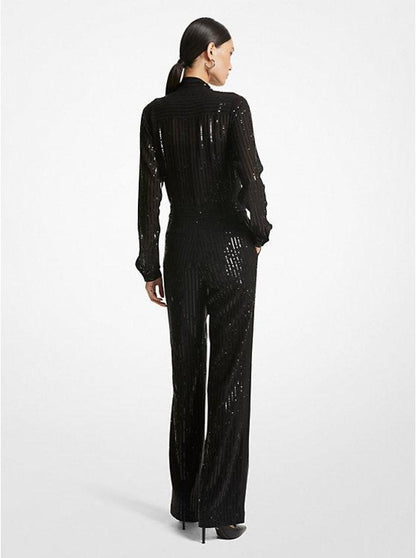 Pinstripe Sequined Georgette Jumpsuit