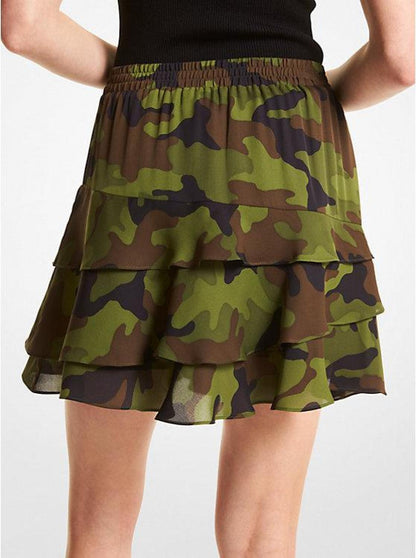 Camouflage Silk Georgette Ruffled Skirt