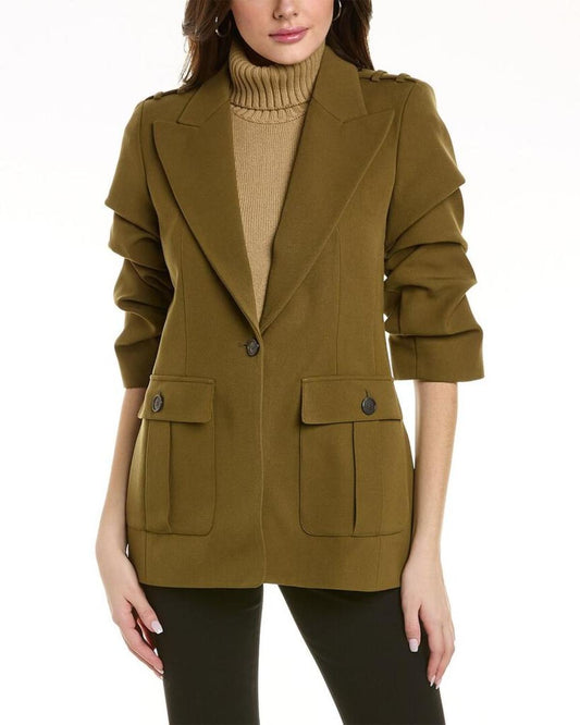 Michael Kors Gabardine Crush Cargo Wool Blazer