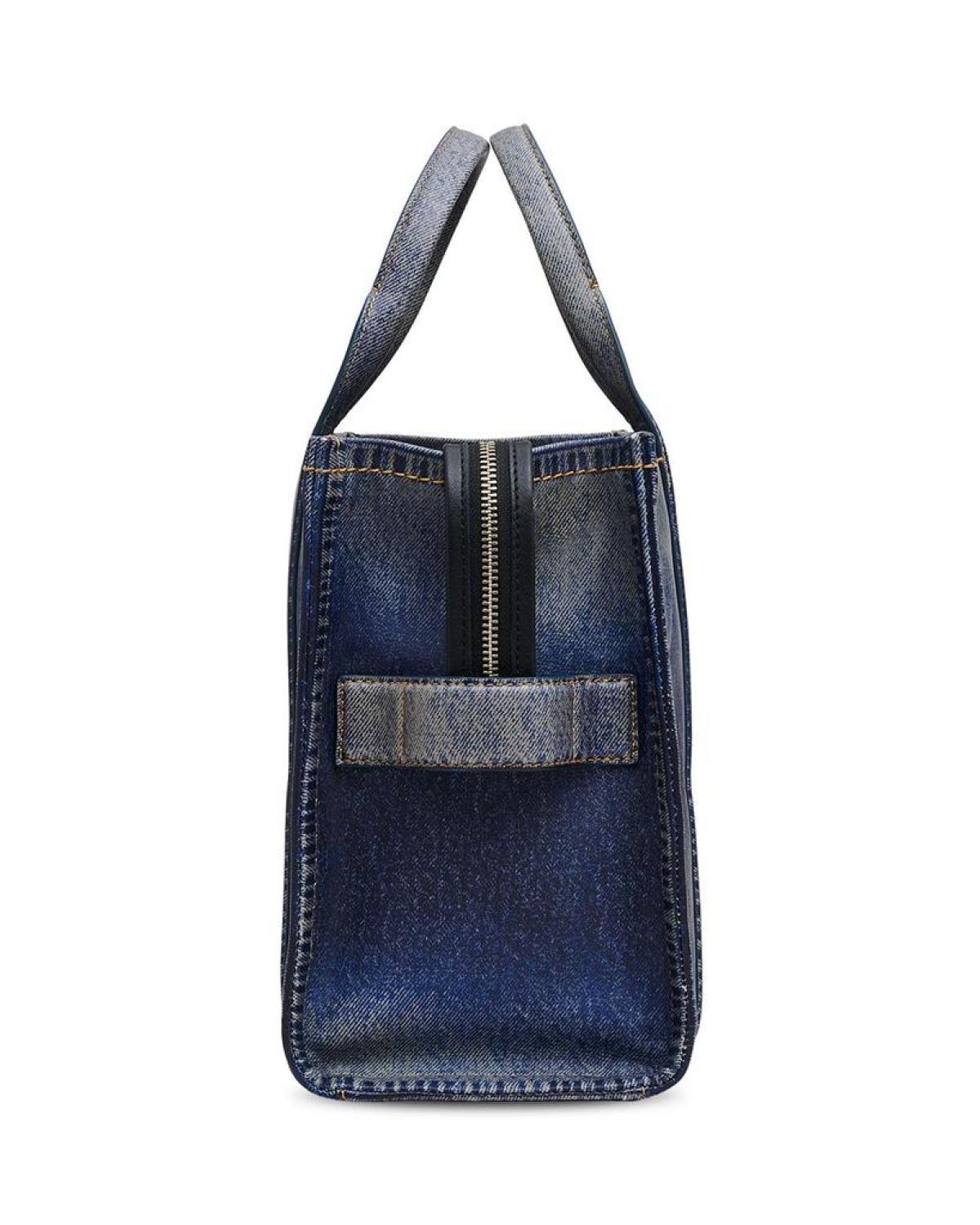 The Medium Denim Photo Print Leather Tote