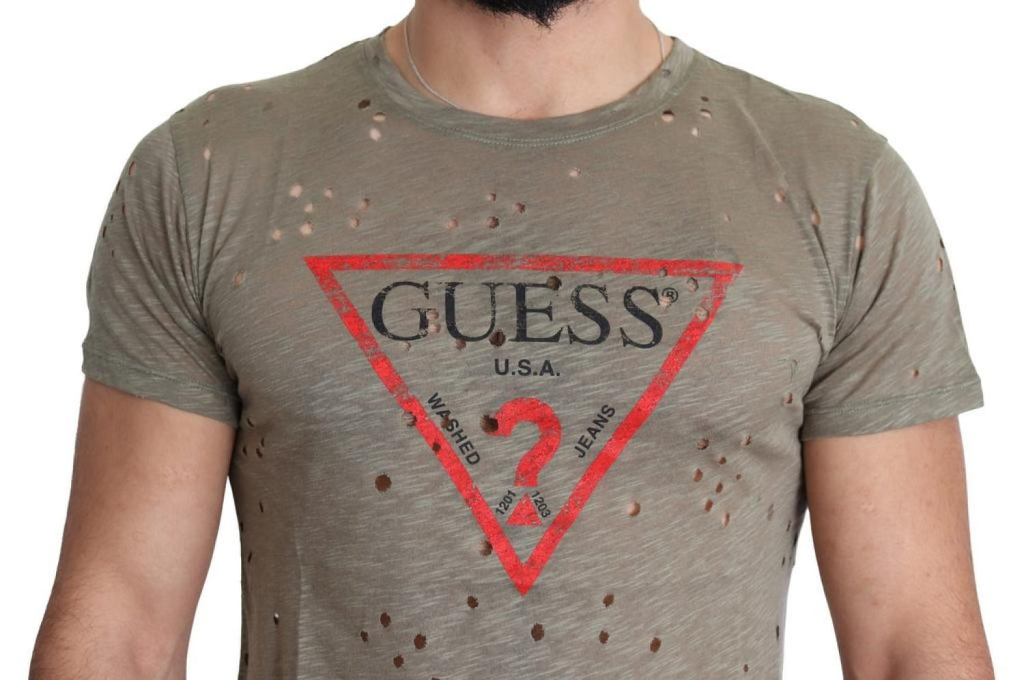 Guess  Cotton Stretch Logo Print Men Casual Perforated Men's T-shirt