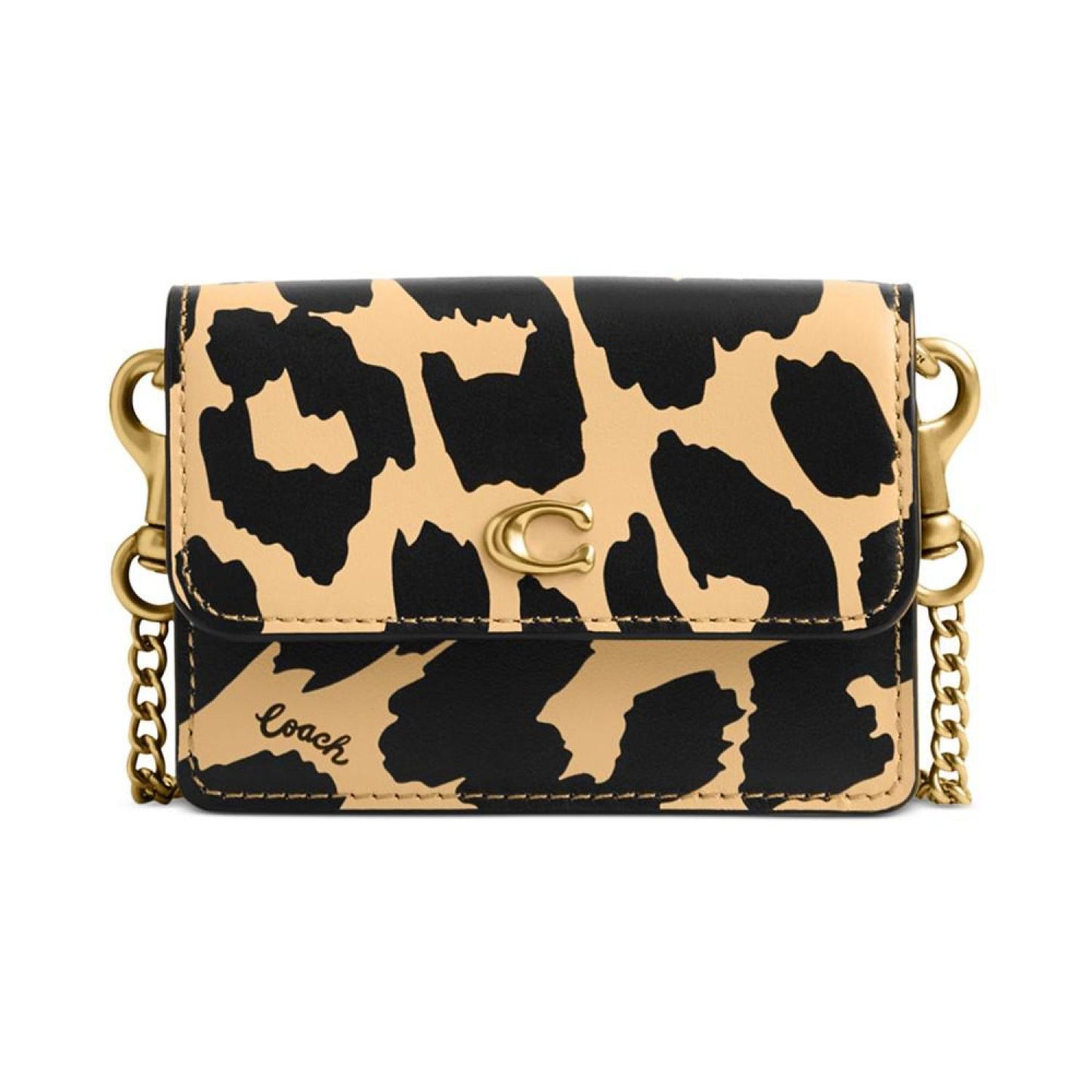 Leopard Printed Leather Card Case on a Chain