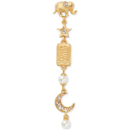 Gold-Tone Pavé & Imitation Pearl Carnival Charm Linear Drop Earrings