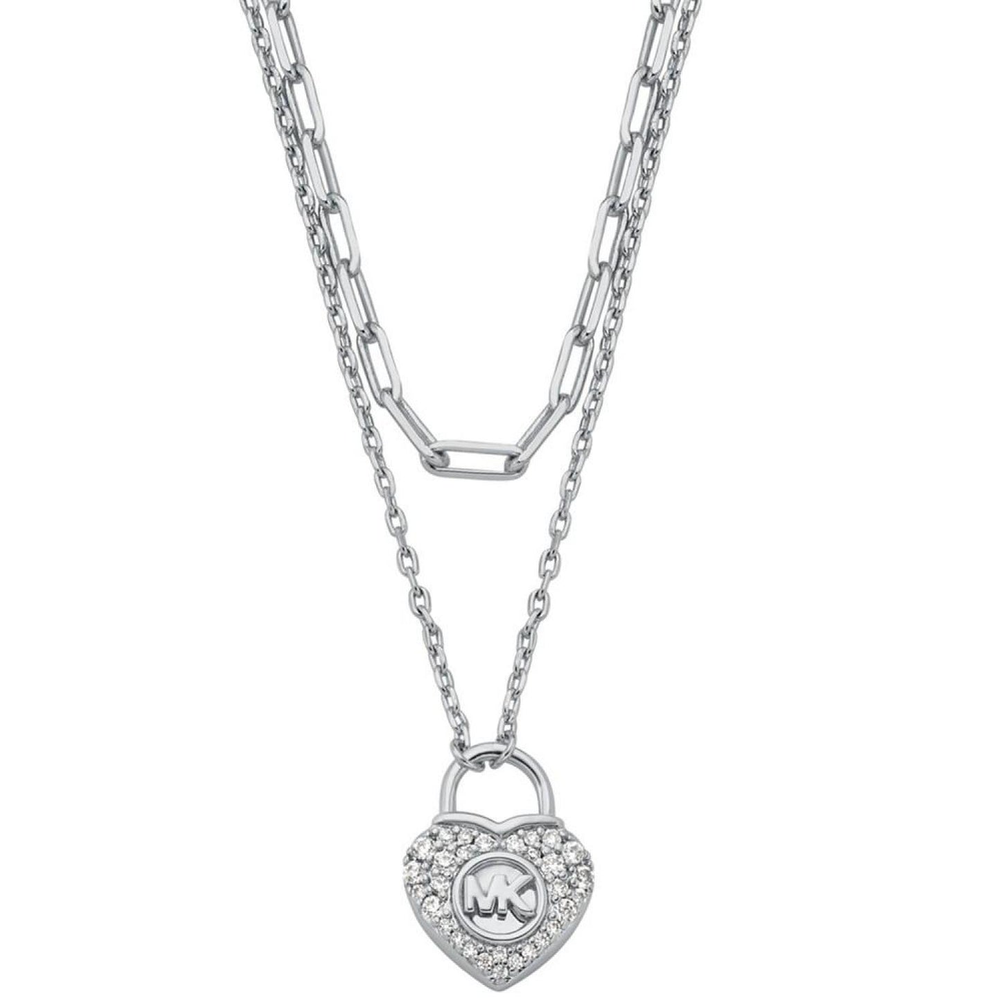 Silver-Tone or Gold-Tone Double Layer Heart Lock Necklace