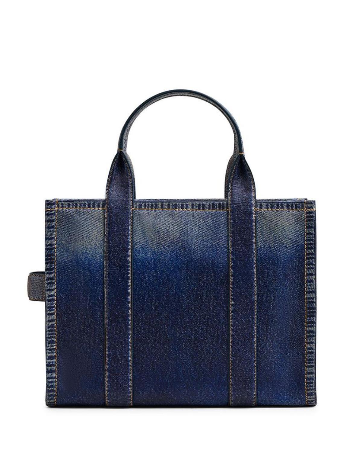 The Medium Denim Photo Print Leather Tote