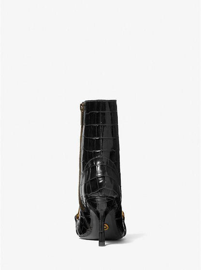 Scarlett Embellished Crocodile Embossed Leather Boot