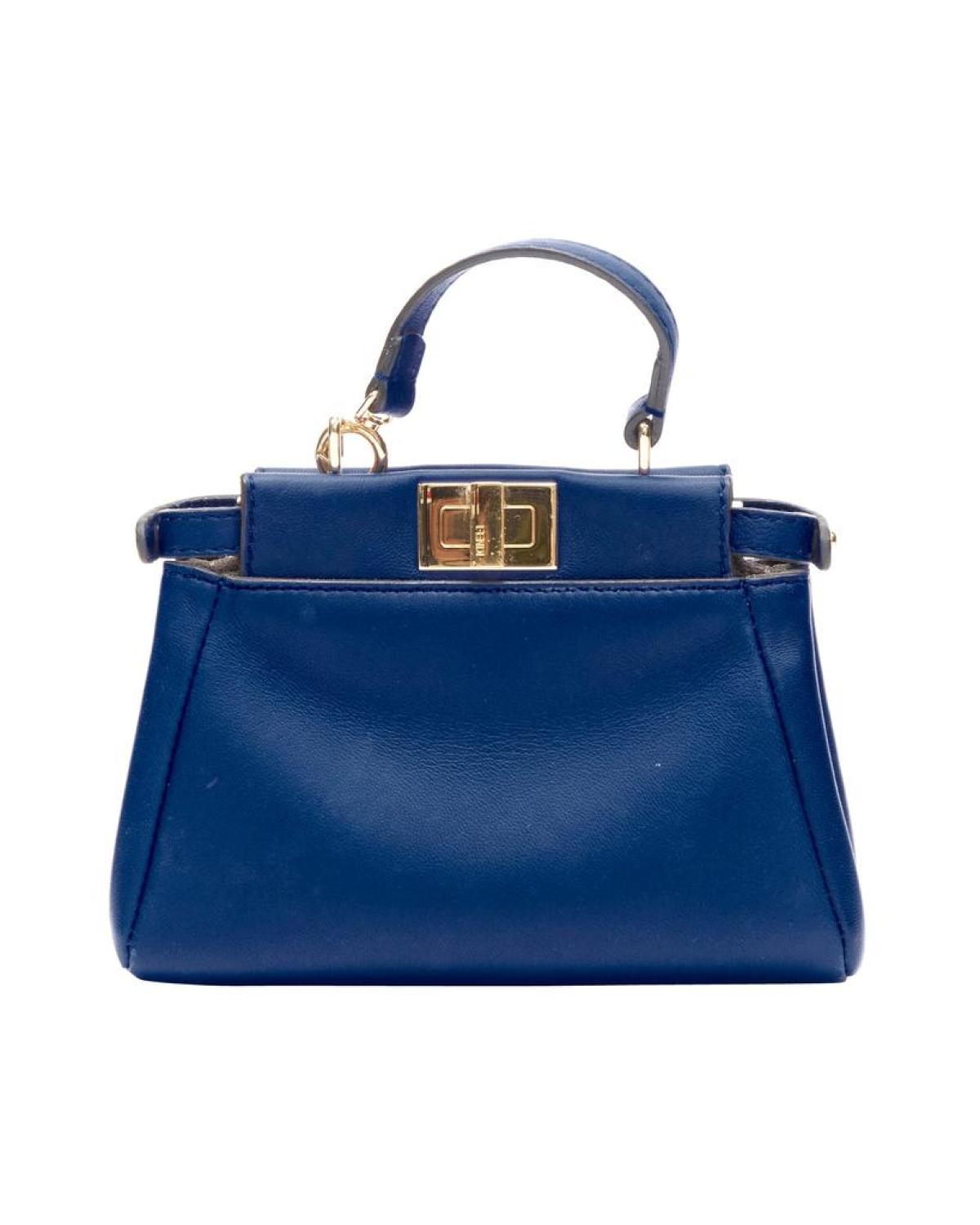 FENDI Micro Peekaboo blue leather gold hardware crossbody bag