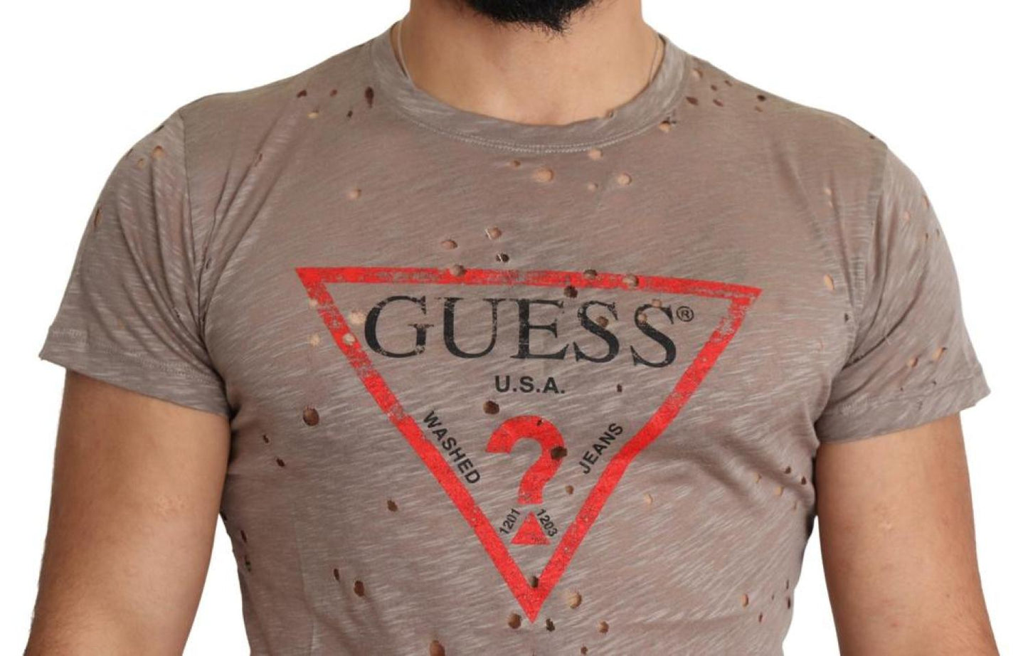 Guess  Cotton Stretch Logo Print Men Casual Perforated Men's T-shirt