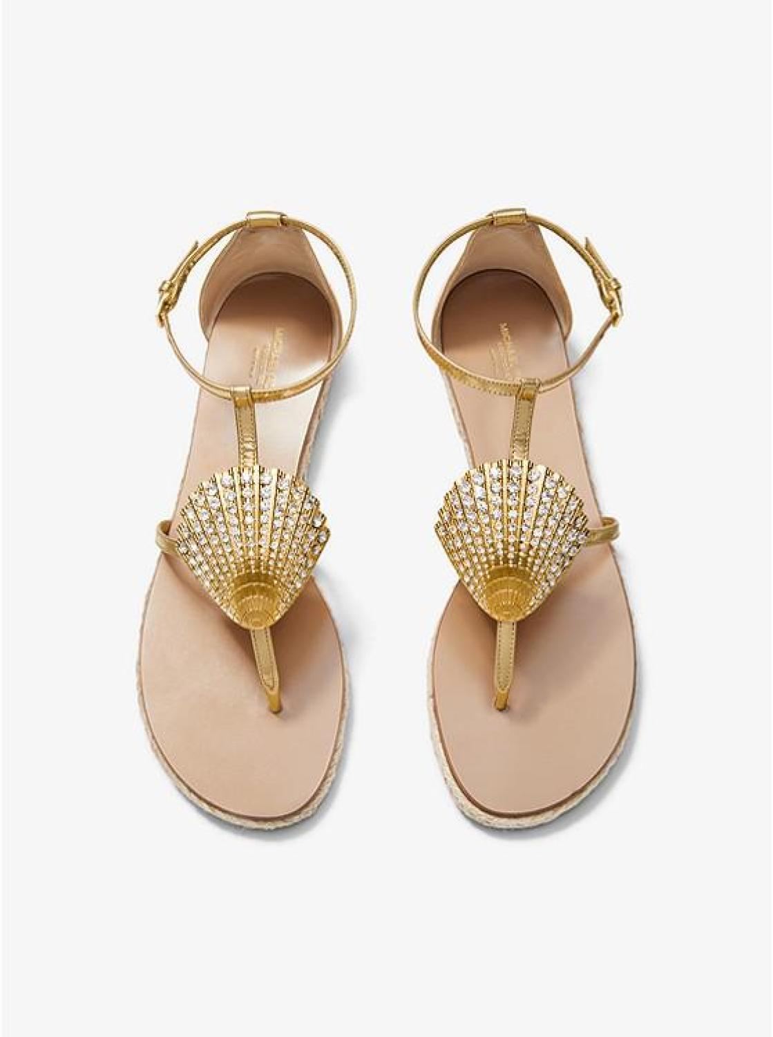 Annabeth Seashell-Embellished Metallic Leather Sandal