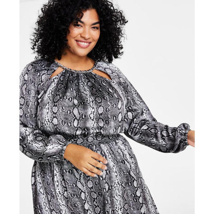 Plus Size Snakeskin-Print Chain-Neck Mini Dress