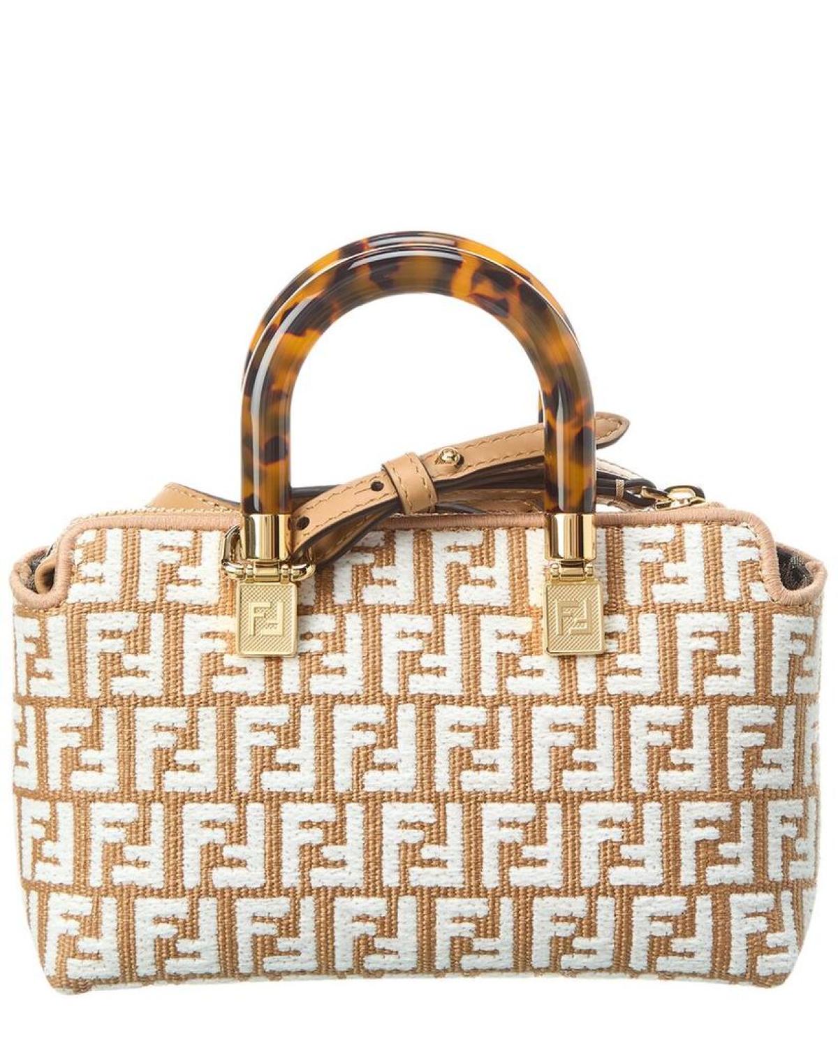 FENDI By The Way Mini Raffia & Leather Shoulder Bag