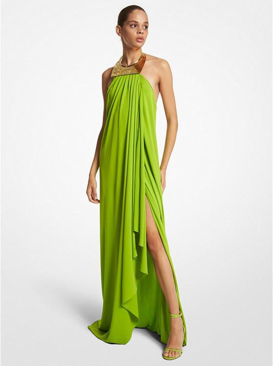 Crepe Jersey Necklace Gown