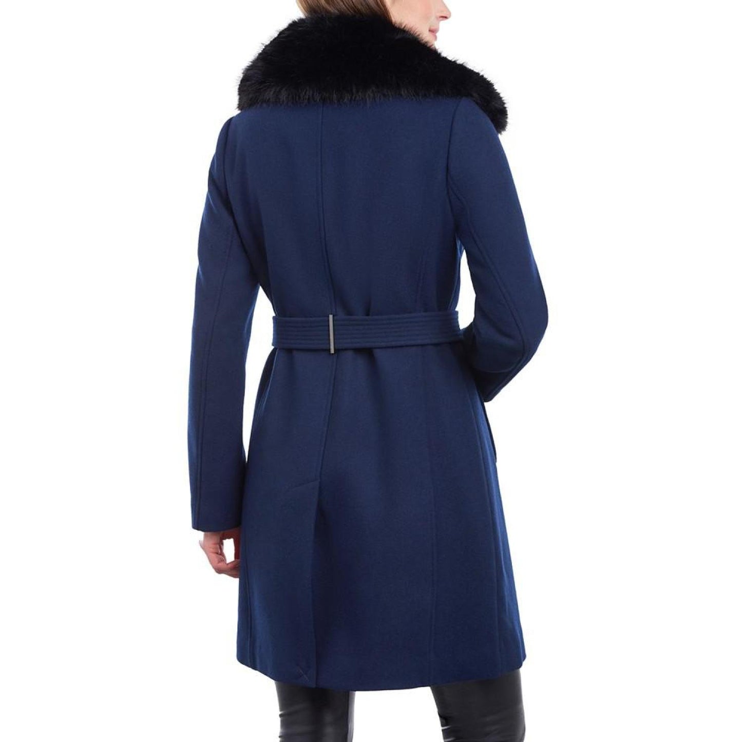 Women's Belted Faux-Fur-Collar Coat