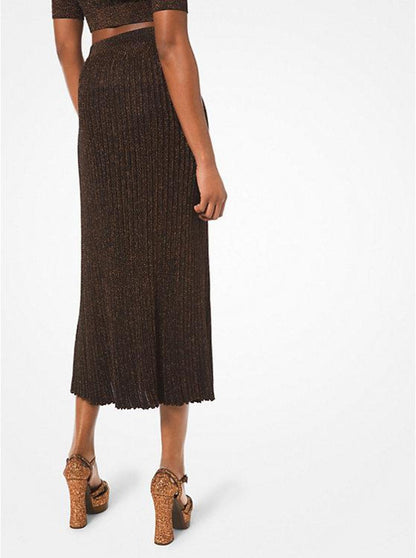 Metallic Knit Pleated Skirt