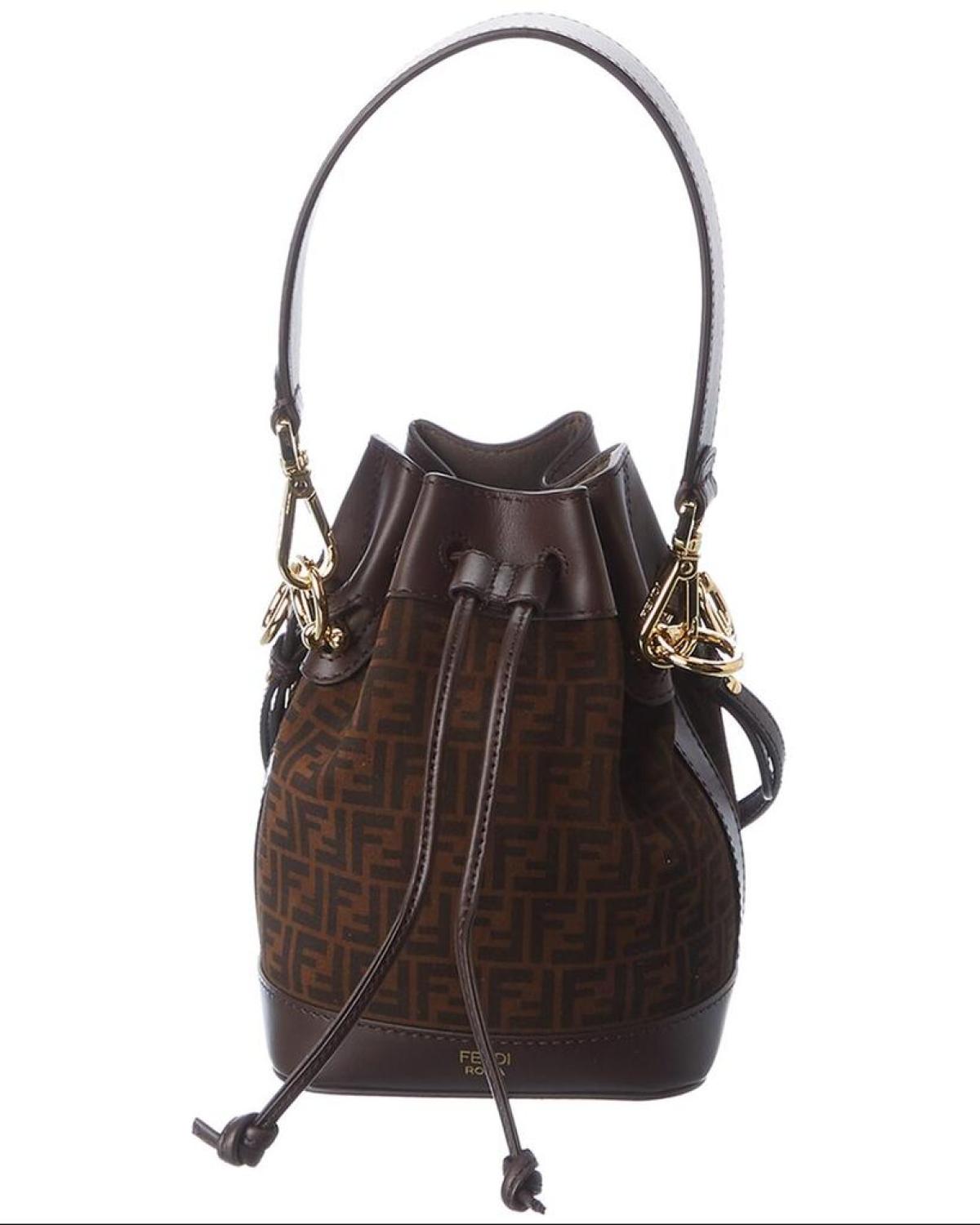 FENDI Mon Tresor Mini Suede & Leather Bucket Bag