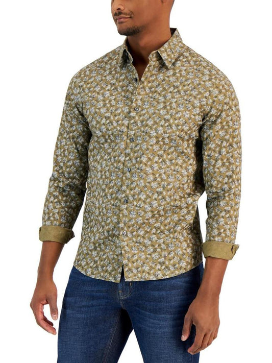 Mens Collared Printed Button-Down Shirt