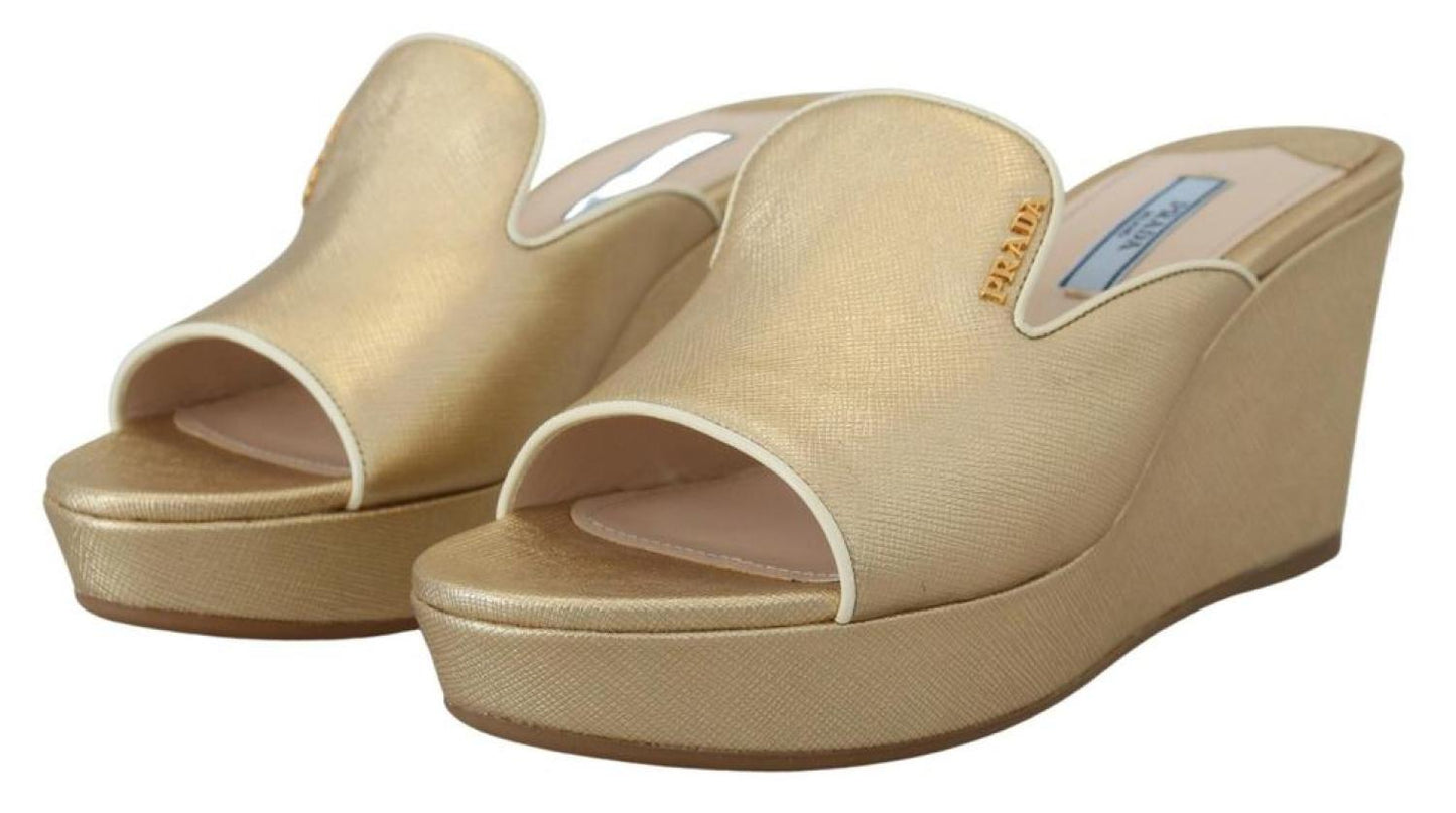 Prada Wedges Sandals Slip On Leather Women's Shoes