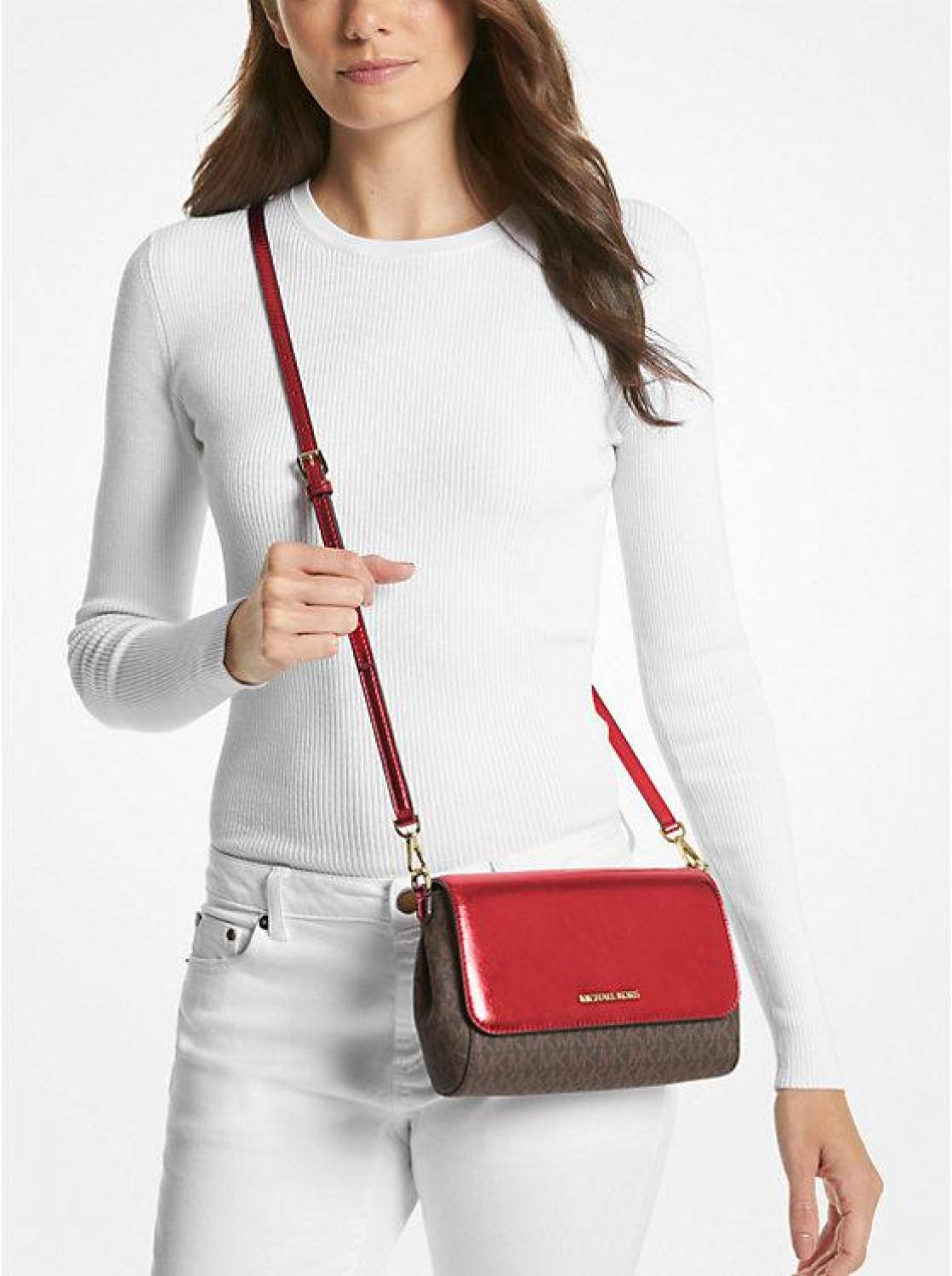 Jet Set Medium Signature Logo and Patent Convertible Crossbody Bag