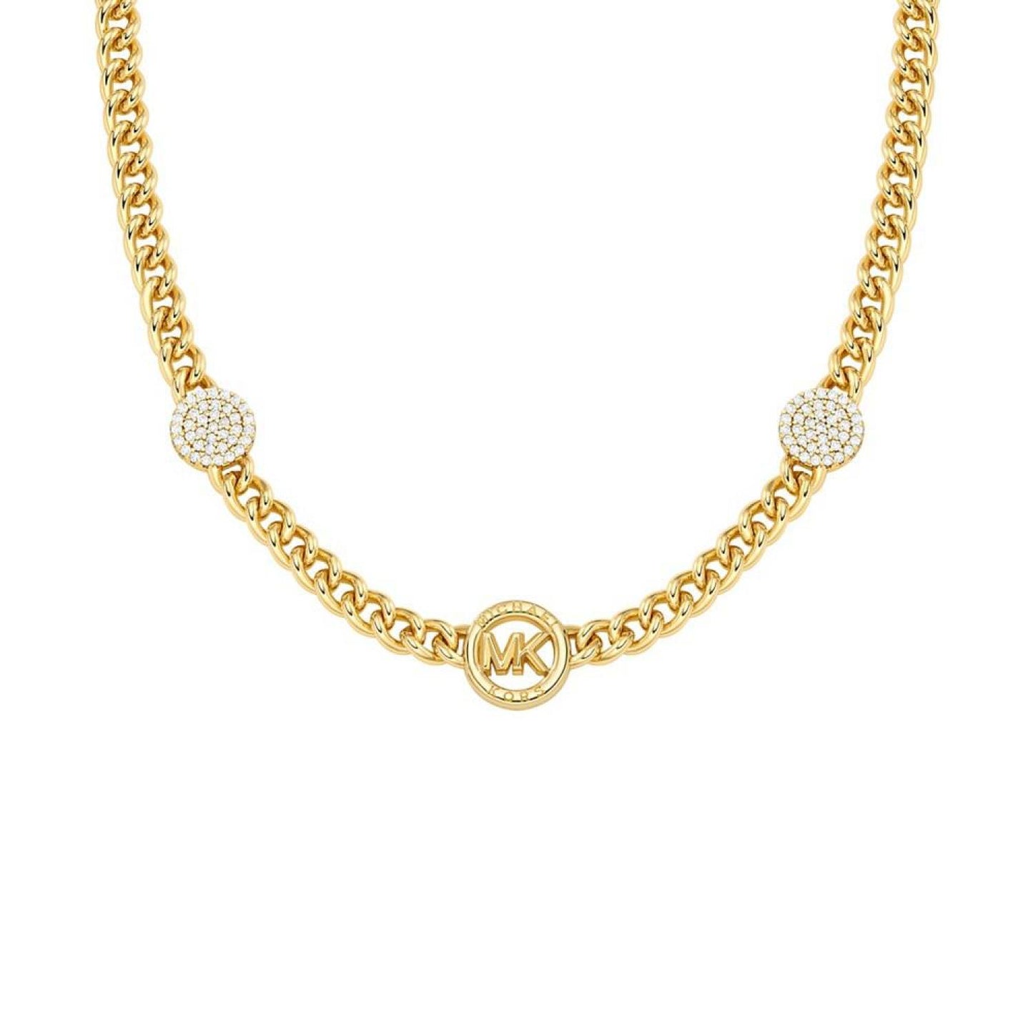 Brass Cubic Zirconia Pave Three Charm Chain Necklace in 14K Gold-Plated