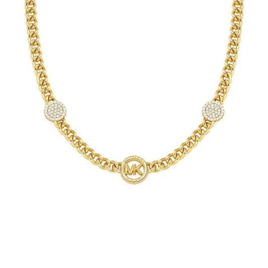 Brass Cubic Zirconia Pave Three Charm Chain Necklace in 14K Gold-Plated