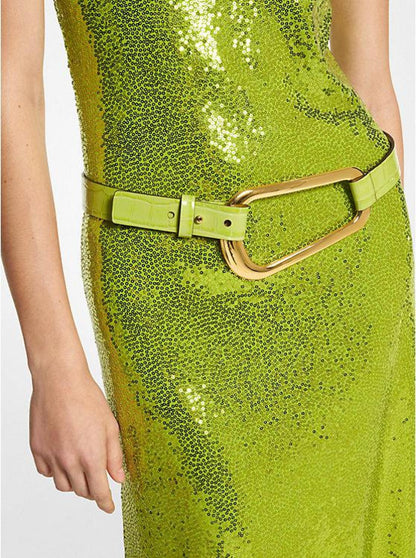 Angelina Crocodile Embossed Leather Belt