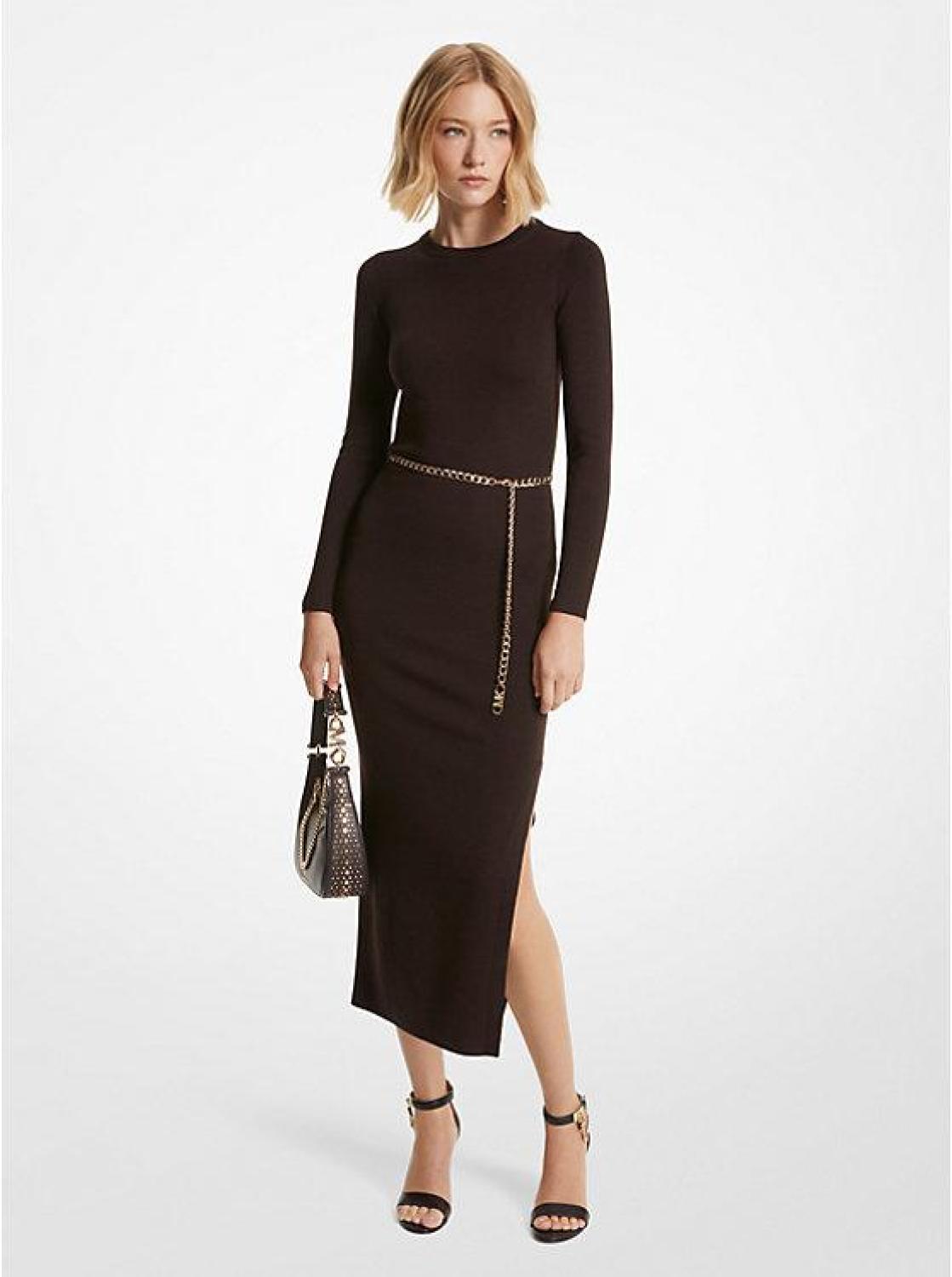 Wool Blend Belted Midi Dress