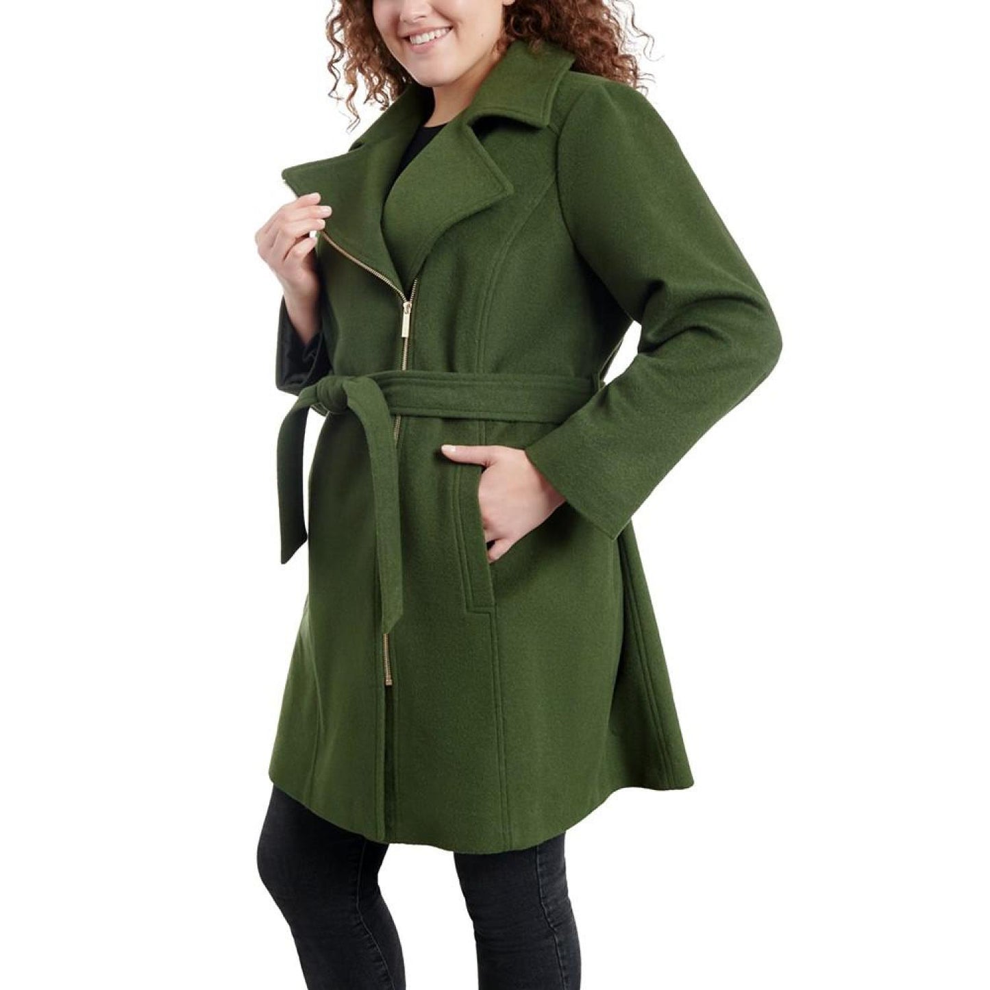 Women's Plus Size Asymmetric Belted Wrap Coat