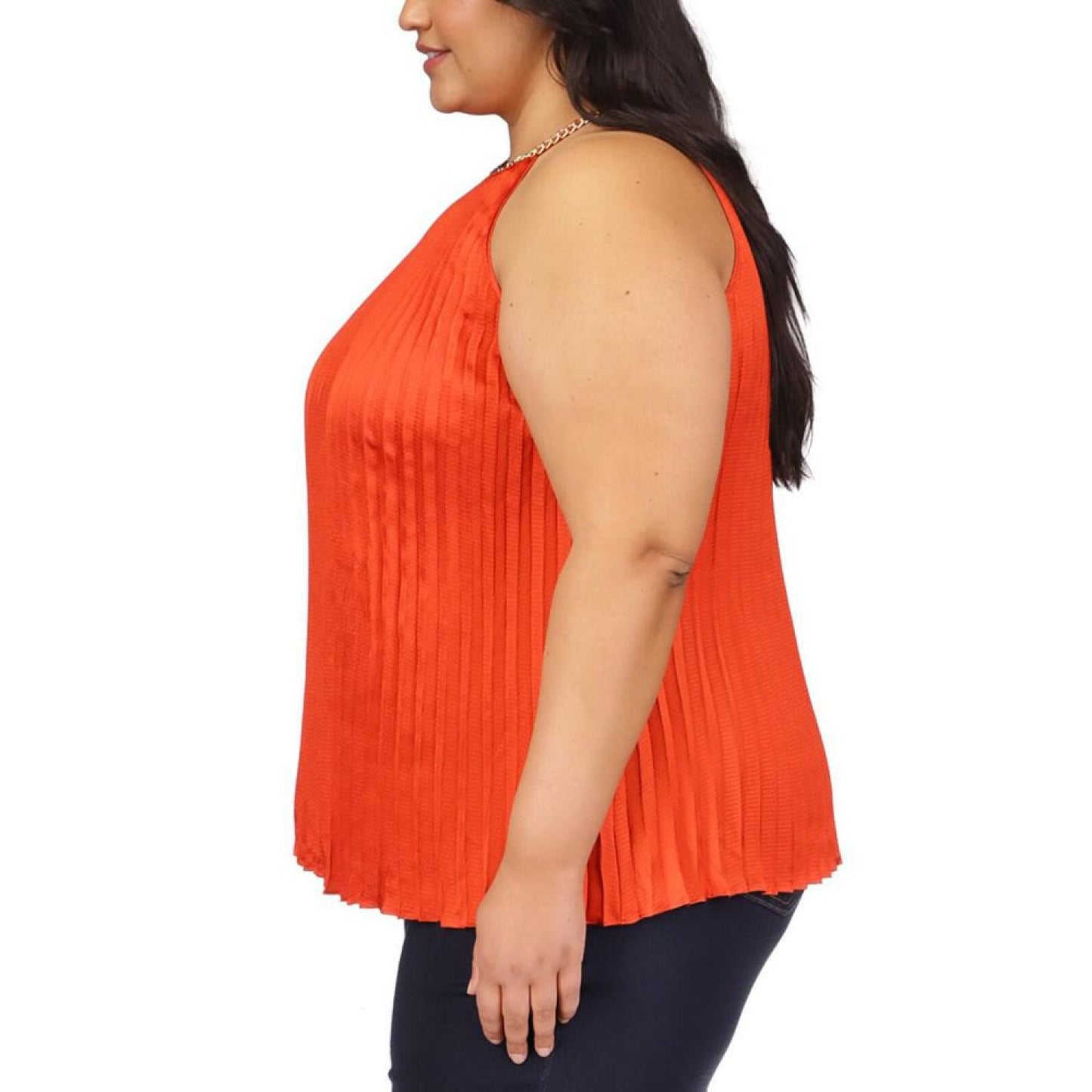 Plus Size Pleated Chain-Neck Top