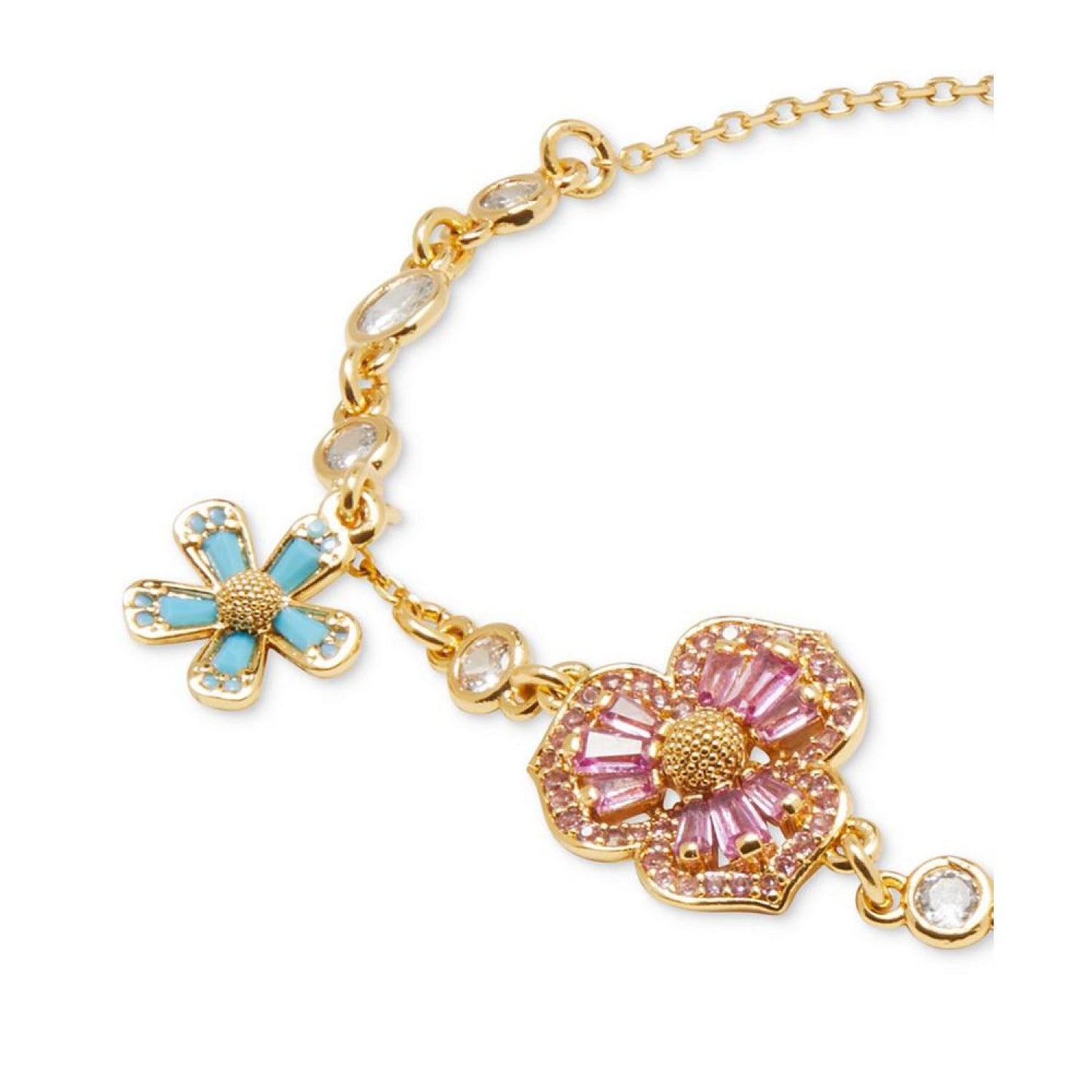 Gold-Tone Cubic Zirconia & Stone Fleurette Link Bracelet