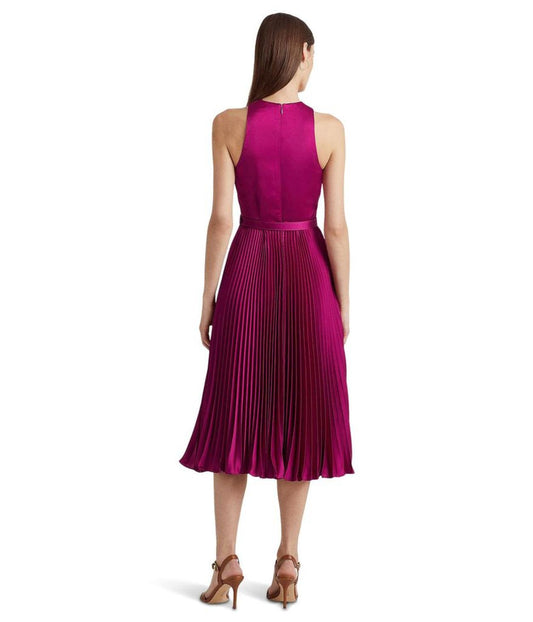 Belted Charmeuse Halter Cocktail Dress