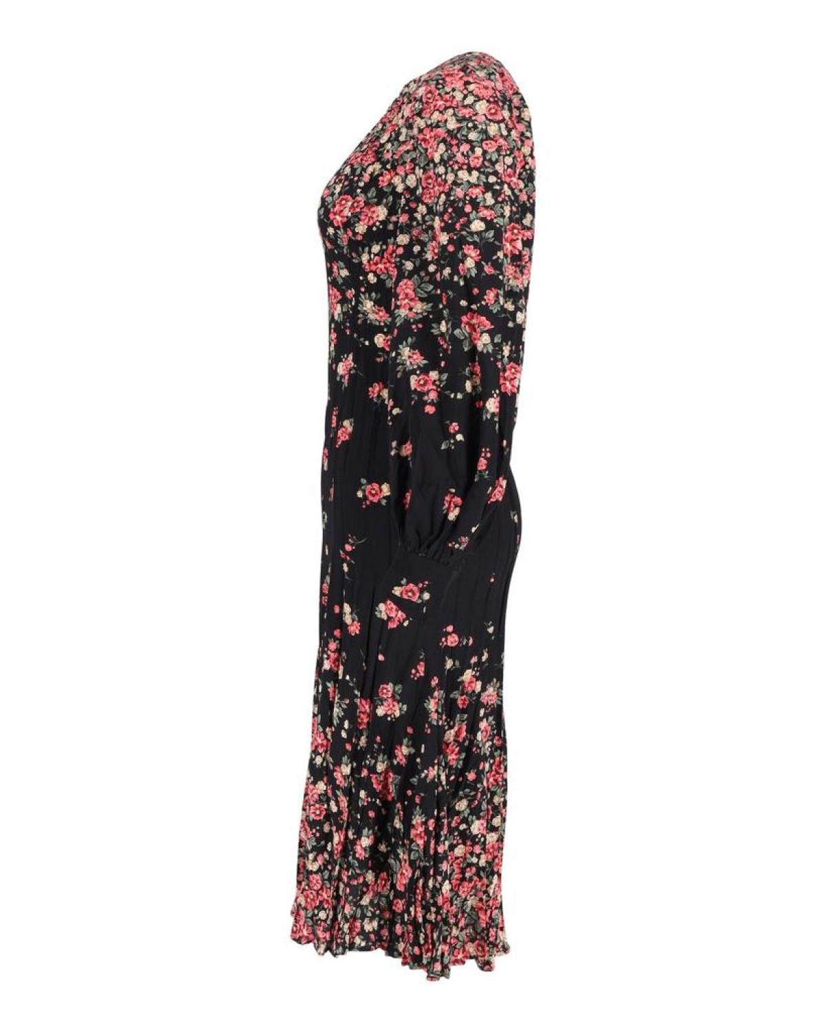 Michael Kors Ombre Floral Drop-Waist Dress in Black and Pink Silk