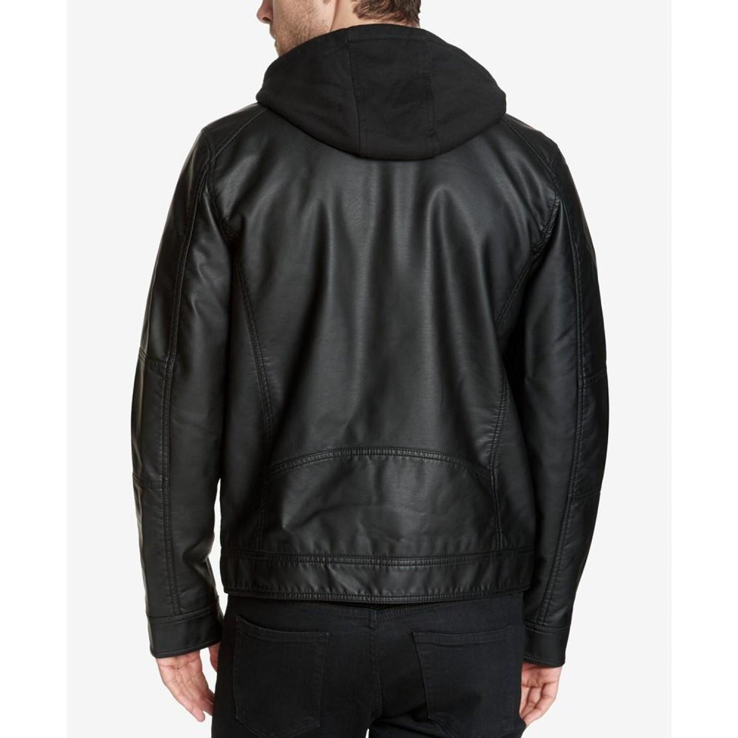 Men's Faux-Leather Detachable-Hood Motorcycle Jacket