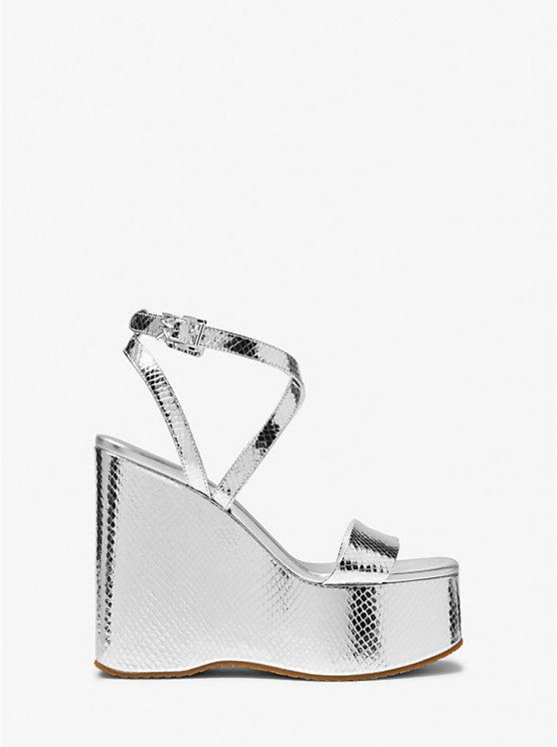 Paola Metallic Snake Embossed Leather Wedge Sandal