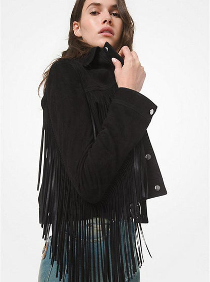 Suede Fringed Jean Jacket