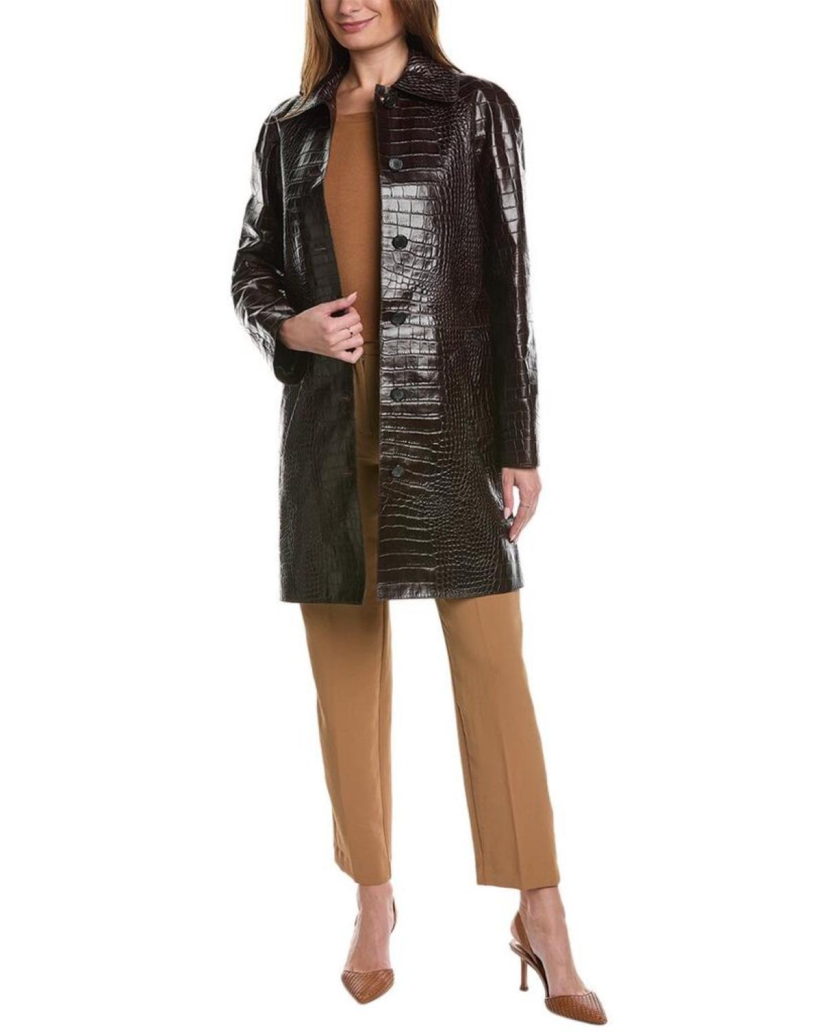 Michael Kors Collection Croc-Embossed Leather Coat