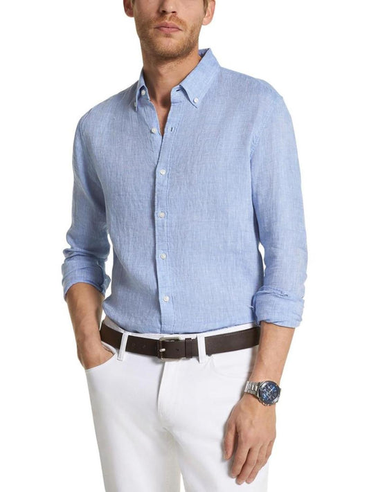 Mens Linen Long Sleeves Button-Down Shirt