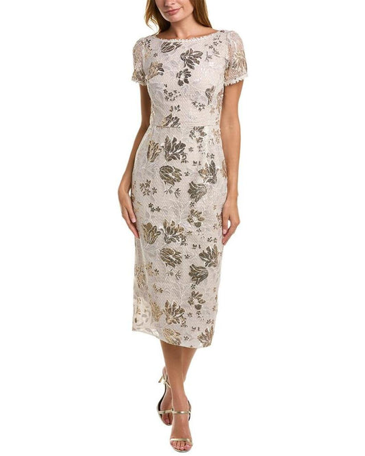 Marchesa Notte Embroidered Midi Dress