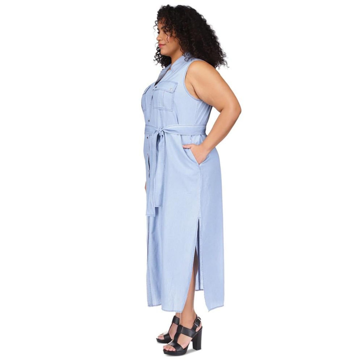 Plus Size Tie-Waist Maxi Shirtdress