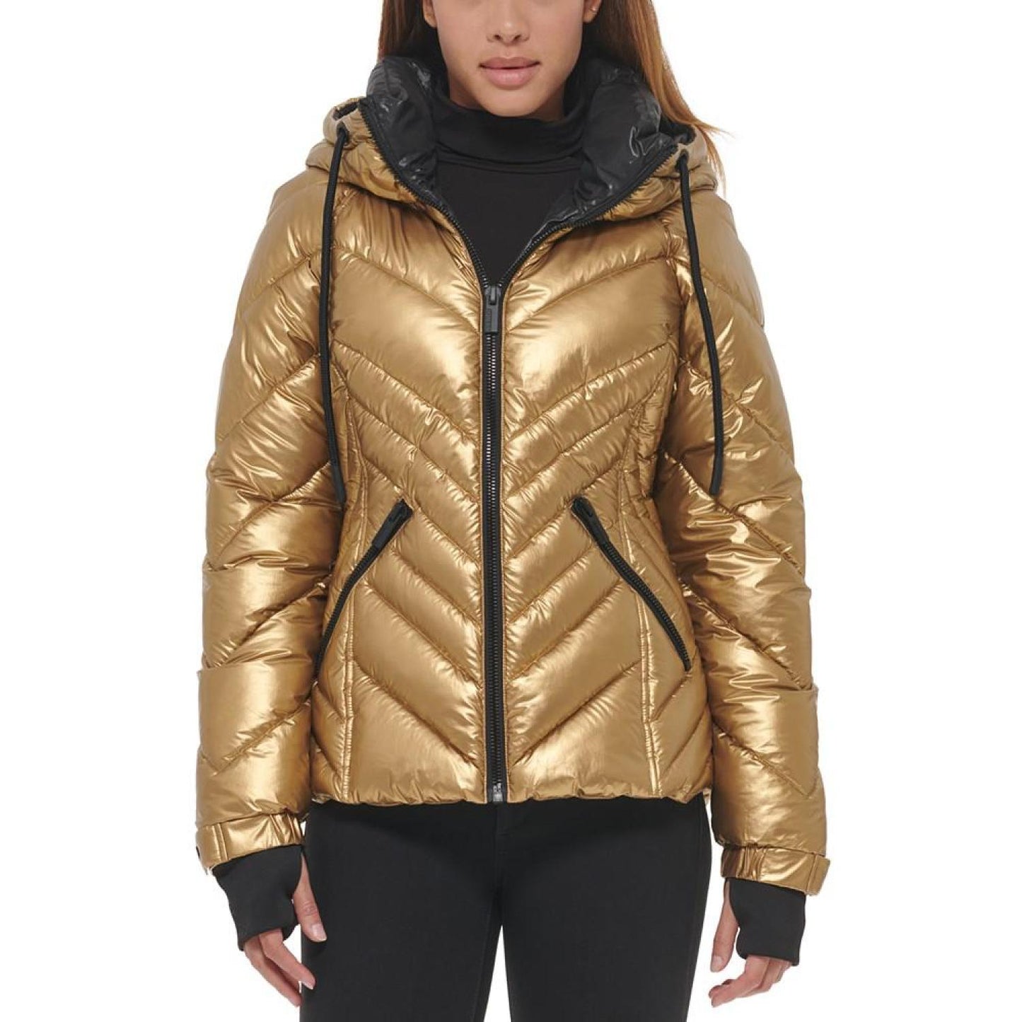 Women's Metallic Quilted Hooded Puffer Coat, Created for Macy's