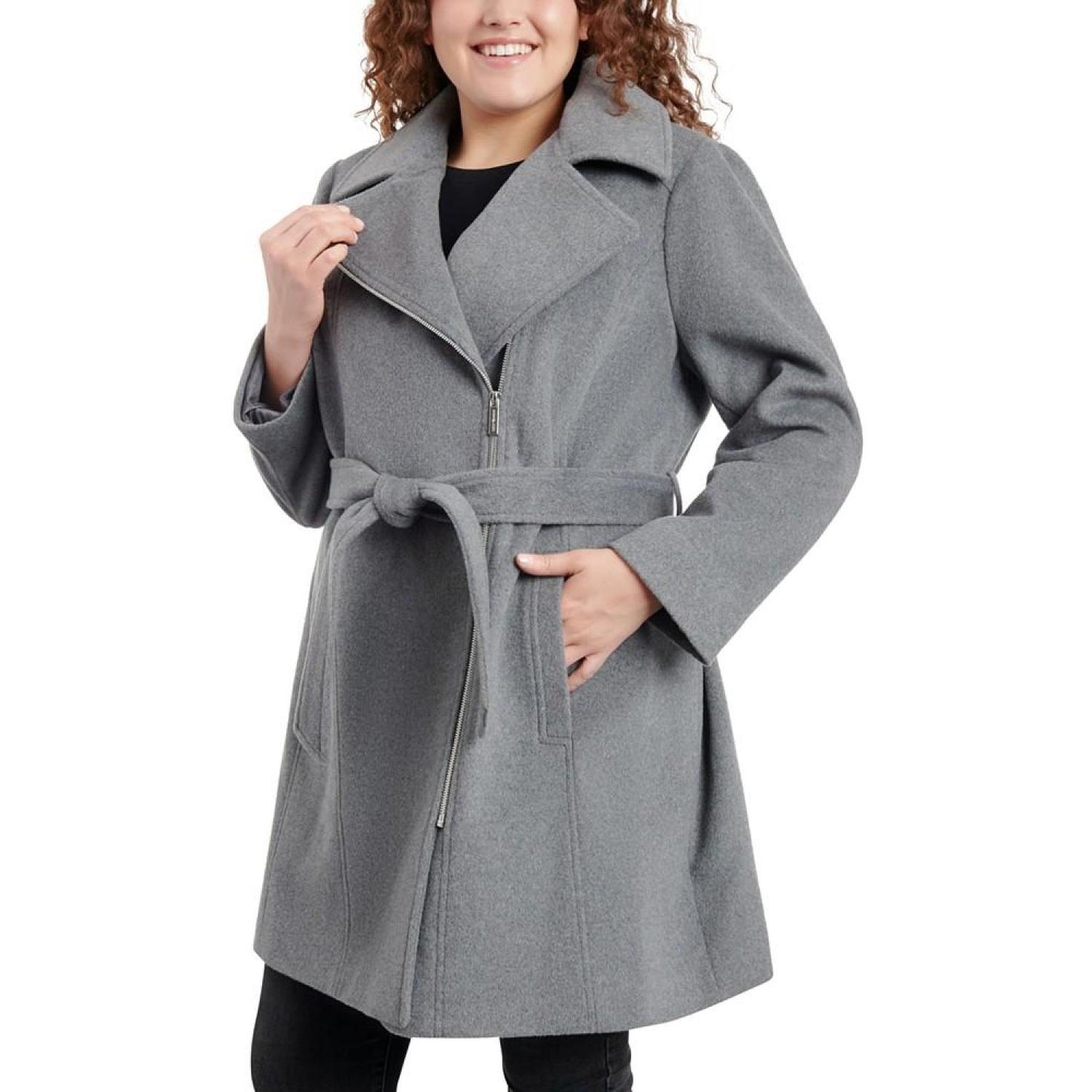 Women's Plus Size Asymmetric Belted Wrap Coat