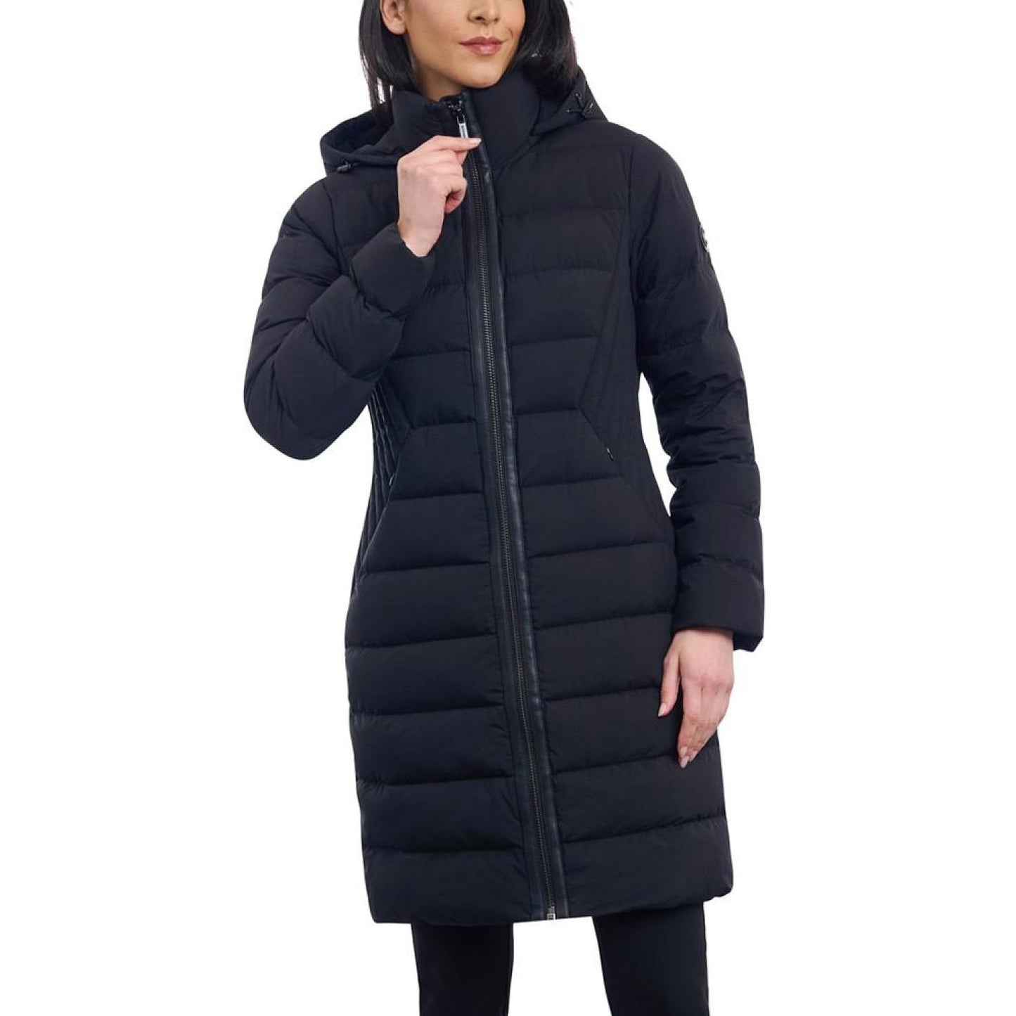 Women's Hooded Faux-Leather-Trim Puffer Coat