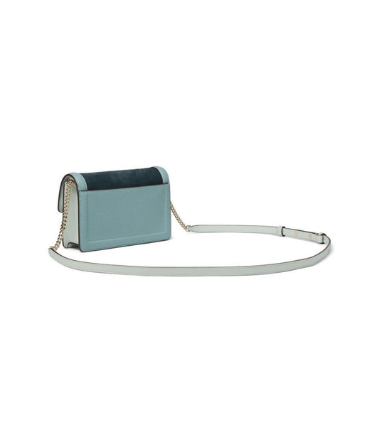 Knott Color-Blocked Pebbled Leather and Suede Leather Flap Crossbody