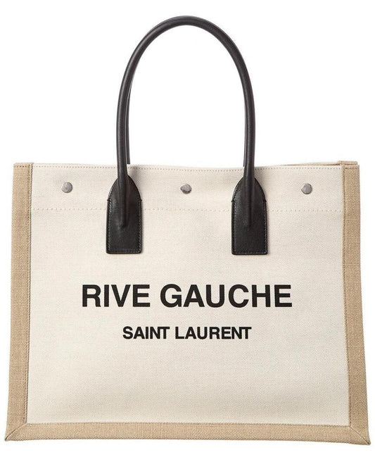 Saint Laurent Rive Gauche Small Linen & Leather Tote