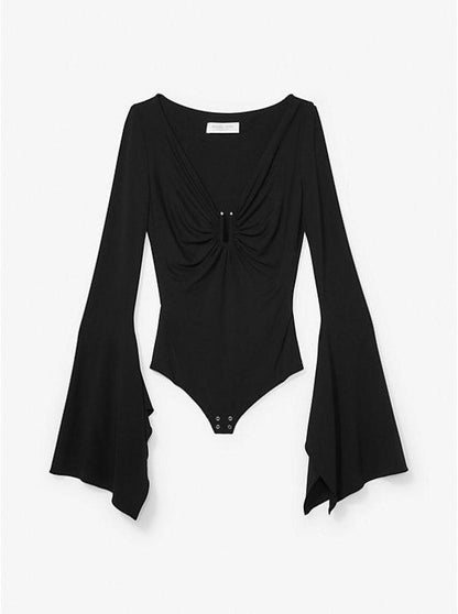 Stretch Matte Jersey Bell-Sleeve Bodysuit