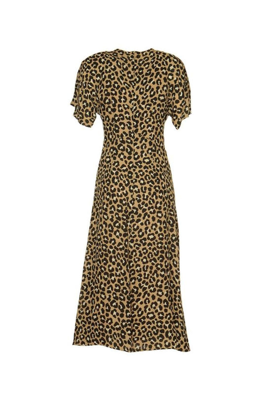 Michael Kors Leopard Printed Short-Sleeved Midi Dress