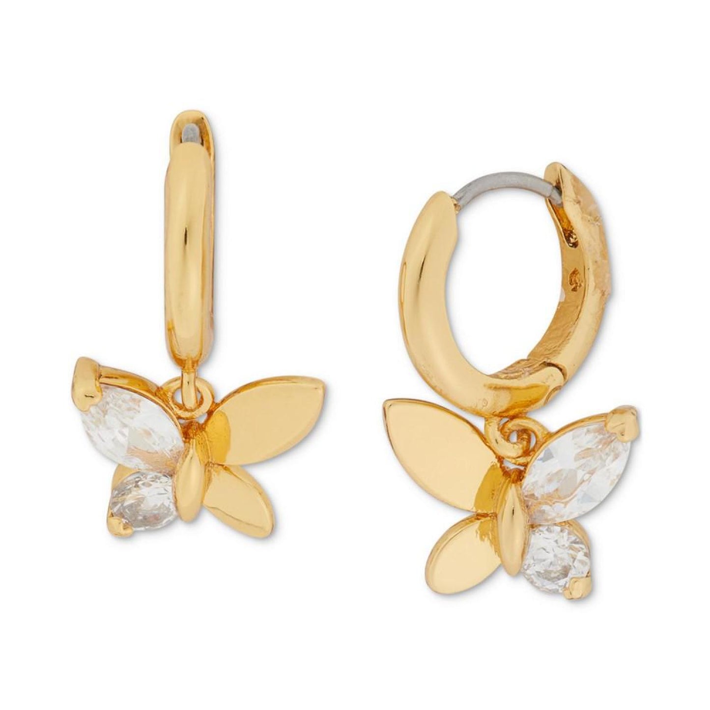 Gold-Tone Crystal Social Butterfly Huggie Hoop Earrings, 0.75"